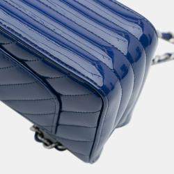 Pre Owned Chanel Blue Mini Rectangular Classic Chevron Patent Single Flap