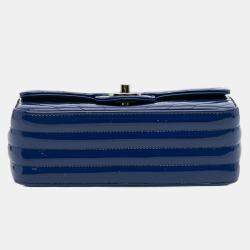 Pre Owned Chanel Blue Mini Rectangular Classic Chevron Patent Single Flap