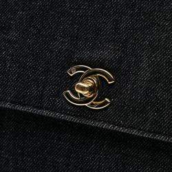Pre Owned Chanel Black CC Denim Kelly Top Handle Bag