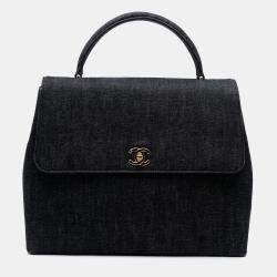 Pre Owned Chanel Black CC Denim Kelly Top Handle Bag