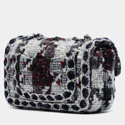 Pre Owned Chanel Black Mini Rectangular Quilted Tweed Single Flap