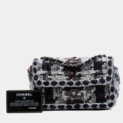 Pre Owned Chanel Black Mini Rectangular Quilted Tweed Single Flap