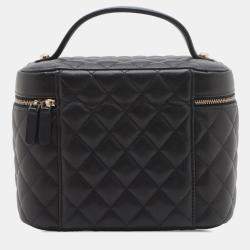 Pre Owned Chanel Black Medium CC Quilted  Caviar Vanity Case