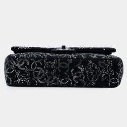 Pre Owned Chanel Black Paris-Shanghai Medium Tweed Strass Embellished Pudong Double Flap