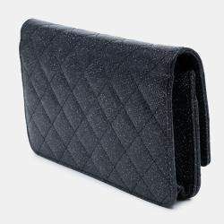 Pre Owned Chanel Black CC Quilted Glittered Calfskin Wallet On Chain