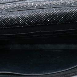Pre Owned Chanel Black CC Quilted Glittered Calfskin Wallet On Chain