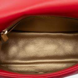 Pre Owned Chanel Red Mini Square Classic Lambskin Pearl Crush Single Flap