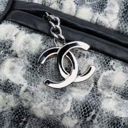 Pre Owned Chanel Black Tweed Camellia Chain Flap Shoulder Bag