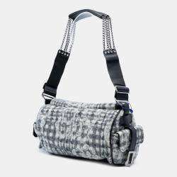 Pre Owned Chanel Black Tweed Camellia Chain Flap Shoulder Bag