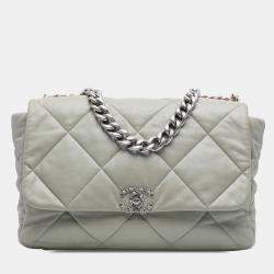 Pre Owned Chanel Grey Maxi Lambskin 19 Flap