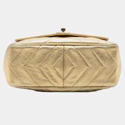 Pre Owned Chanel Gold Chevron Metallic Lambskin Tassel Chain Camera Bag