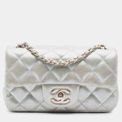 Pre Owned Chanel Gold Extra Mini Rectangular Classic Lambskin Single Flap