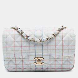Pre Owned Chanel White Mini Rectangular Classic Printed Calfskin Single Flap