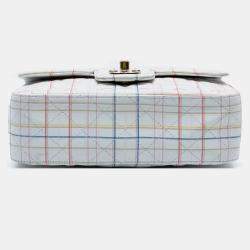 Pre Owned Chanel White Mini Rectangular Classic Printed Calfskin Single Flap