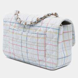 Pre Owned Chanel White Mini Rectangular Classic Printed Calfskin Single Flap