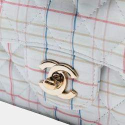 Pre Owned Chanel White Mini Rectangular Classic Printed Calfskin Single Flap