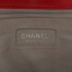 Pre Owned Chanel Red Maxi Washed Lambskin Chain Around Flap