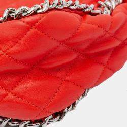 Pre Owned Chanel Red Maxi Washed Lambskin Chain Around Flap