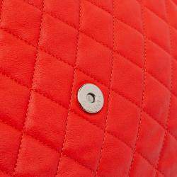 Pre Owned Chanel Red Maxi Washed Lambskin Chain Around Flap
