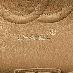 Pre Owned Chanel Beige Medium Classic Lambskin Double Flap