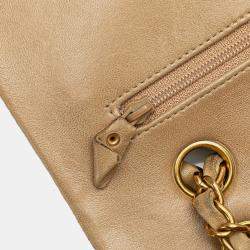 Pre Owned Chanel Beige Medium Classic Lambskin Double Flap