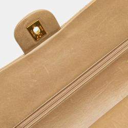 Pre Owned Chanel Beige Medium Classic Lambskin Double Flap