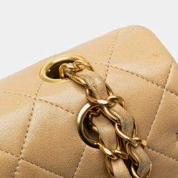 Pre Owned Chanel Beige Medium Classic Lambskin Double Flap