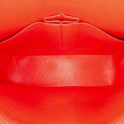 Pre Owned Chanel Orange Small Classic Chevron Lambskin Double Flap