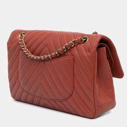 Pre Owned Chanel Medium Classic Chevron Lambskin Double Flap