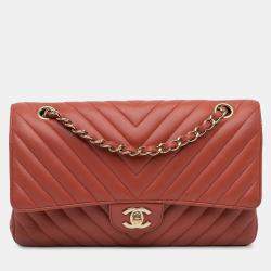 Pre Owned Chanel Medium Classic Chevron Lambskin Double Flap