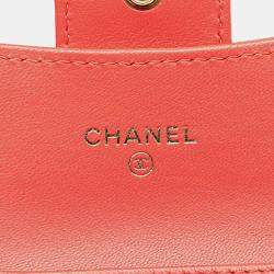 Pre Owned Chanel Red Quilted Lambskin Flap Card Holder on Chain