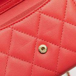 Pre Owned Chanel Red Quilted Lambskin Flap Card Holder on Chain