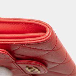 Pre Owned Chanel Red Quilted Lambskin Flap Card Holder on Chain