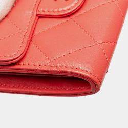 Pre Owned Chanel Red Quilted Lambskin Flap Card Holder on Chain