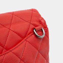 Pre Owned Chanel Red Small Quilted Goatskin Double Carry Waist Chain Flap