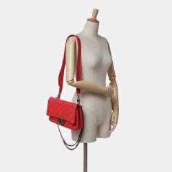 Pre Owned Chanel Red Small Quilted Goatskin Double Carry Waist Chain Flap