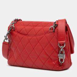 Pre Owned Chanel Red Small Quilted Goatskin Double Carry Waist Chain Flap