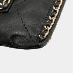 Pre Owned Chanel Black Quilted Calfskin Chain Flat Shoulder Bag