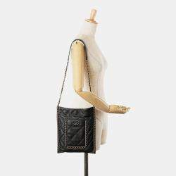 Pre Owned Chanel Black Quilted Calfskin Chain Flat Shoulder Bag
