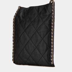 Pre Owned Chanel Black Quilted Calfskin Chain Flat Shoulder Bag