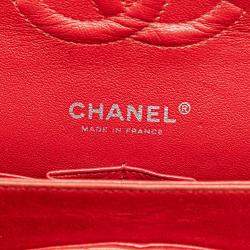 Pre Owned Chanel Red Medium Classic Lambskin Double Flap