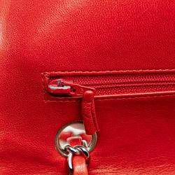 Pre Owned Chanel Red Medium Classic Lambskin Double Flap