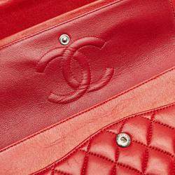 Pre Owned Chanel Red Medium Classic Lambskin Double Flap