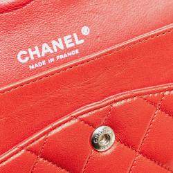 Pre Owned Chanel Red Medium Classic Lambskin Double Flap