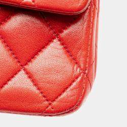 Pre Owned Chanel Red Medium Classic Lambskin Double Flap