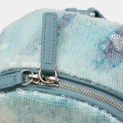 Pre Owned Chanel Blue Mini Sequins and Lambskin Waterfall Backpack