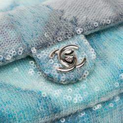 Pre Owned Chanel Blue Mini Sequins and Lambskin Waterfall Backpack