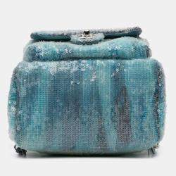 Pre Owned Chanel Blue Mini Sequins and Lambskin Waterfall Backpack