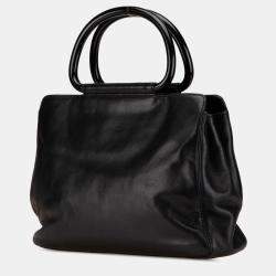 Pre Owned Chanel Black CC Lambskin Tortoise Handle Tote