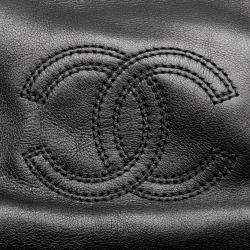 Pre Owned Chanel Black CC Lambskin Tortoise Handle Tote